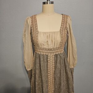 Elegant Lace Trim Maxi Dress in Cream and Brown